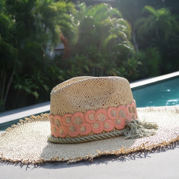 Hat Straw hat with beautiful Trim in orange/gold and rope as headband main image 12